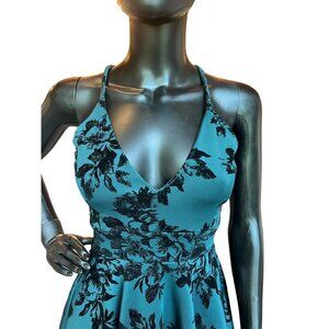 Floral Burnout & Black Lace Short Dress